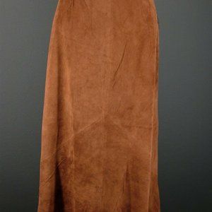 Washable Suede Skirt Saddle Brown Midi A Line